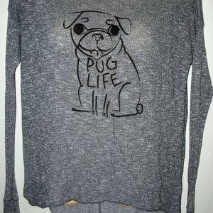 BETHANY MOTA - NEW LONG SLEEVE  STRETCH KNIT  PULLOVER TOP "PUG LIFE" - SMALL